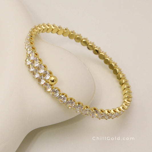 Real 18K Gold Plated Micro Pave Cubic Zirconia Cuff Bangle