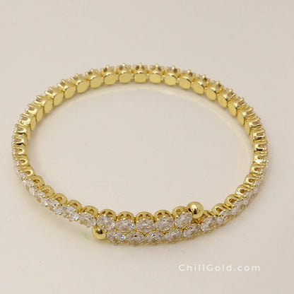 Real 18K Gold Plated Micro Pave Cubic Zirconia Cuff Bangle
