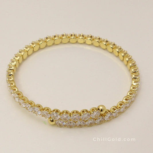 Real 18K Gold Plated Micro Pave Cubic Zirconia Cuff Bangle