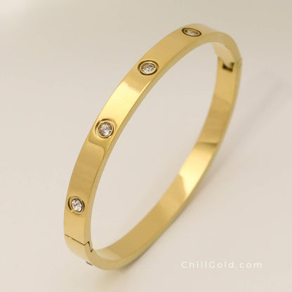 Golden Sparkle 18K Gold Plated Cubic Zirconia Hinged Bangle