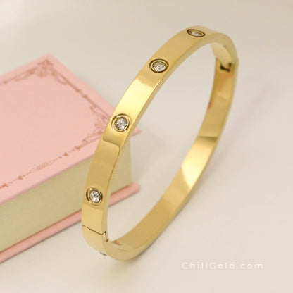 Golden Sparkle 18K Gold Plated Cubic Zirconia Hinged Bangle