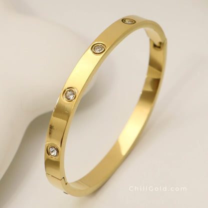 Golden Sparkle 18K Gold Plated Cubic Zirconia Hinged Bangle
