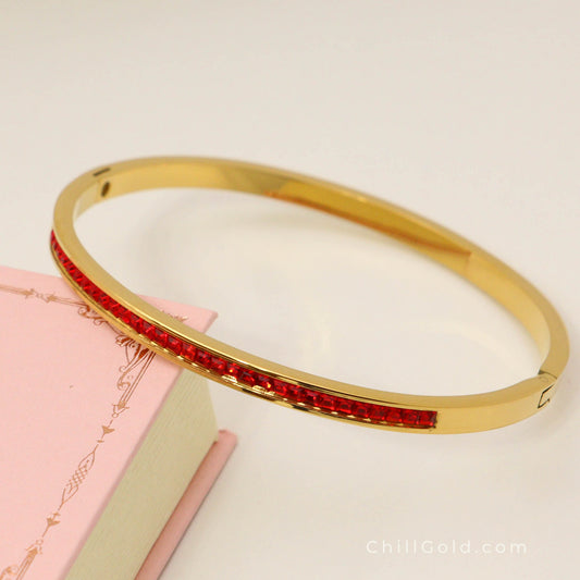 Crimson Glow 18K Gold Plated Red Rhinestone Bangle