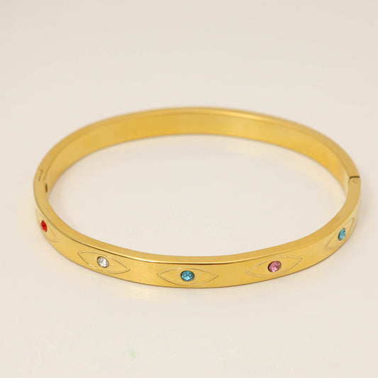 Elegant 18K Gold Plated Eye Design Rhinestone Bangle