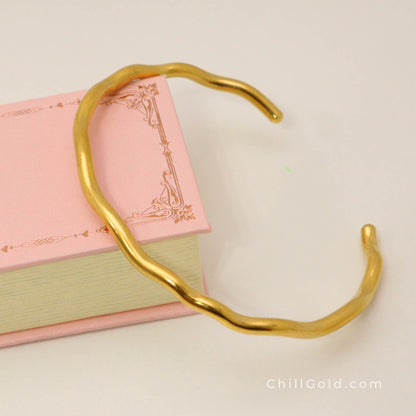 18K Gold Plated Wavy Cuff Bangle