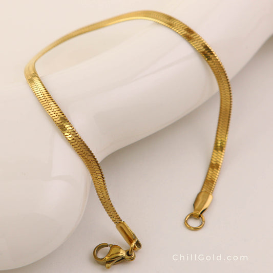 18K Gold Plated Herringbone Chain Bracelet