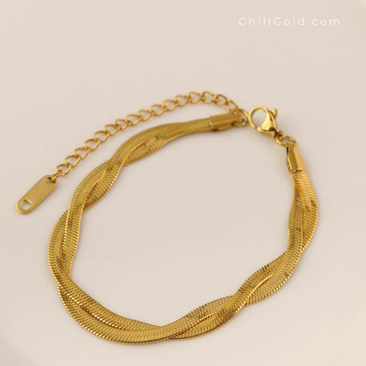 18K Gold Plated Dual Herringbone Chain Bracelet
