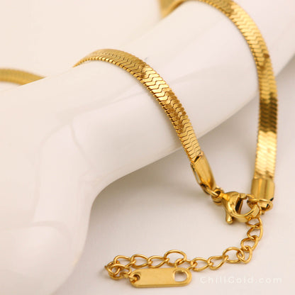 18K Gold Plated Herringbone Chain Necklace