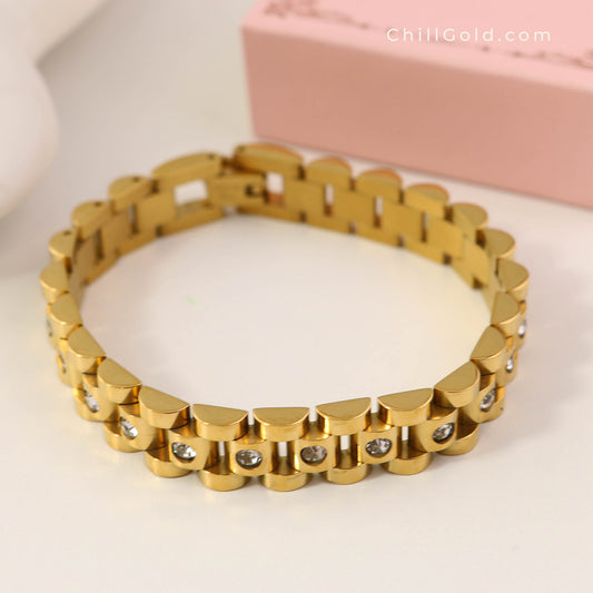 18K Gold Plated Rhinestone Watchband Bracelet