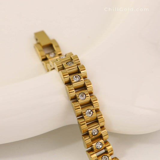 18K Gold Plated Rhinestone Watchband Bracelet