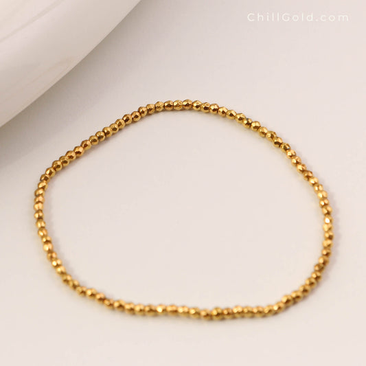 18K Gold Plated Hematite Beaded Stretch Bracelet
