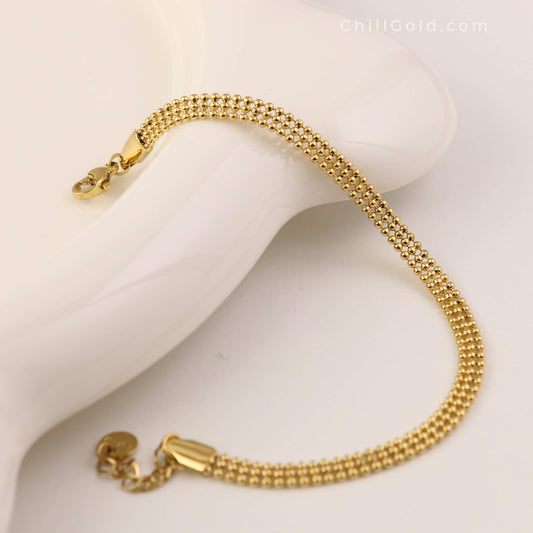 Triple Layered Gold Beaded Bracelet