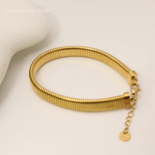 Elegant Gold Plated Wide Watchband Style Bracelet