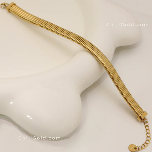 Elegant Gold Plated Wide Watchband Style Bracelet