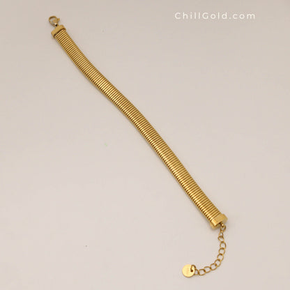 Elegant Gold Plated Wide Watchband Style Bracelet