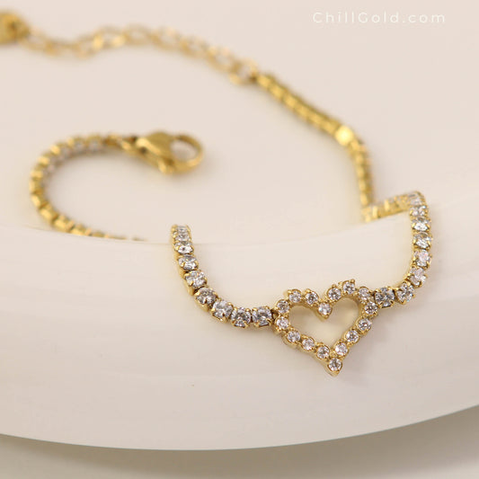 Gold Plated Heart Charm Bracelet