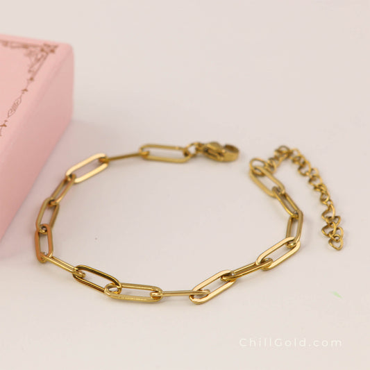 Gold Plated Paperclip Chain Bracelet