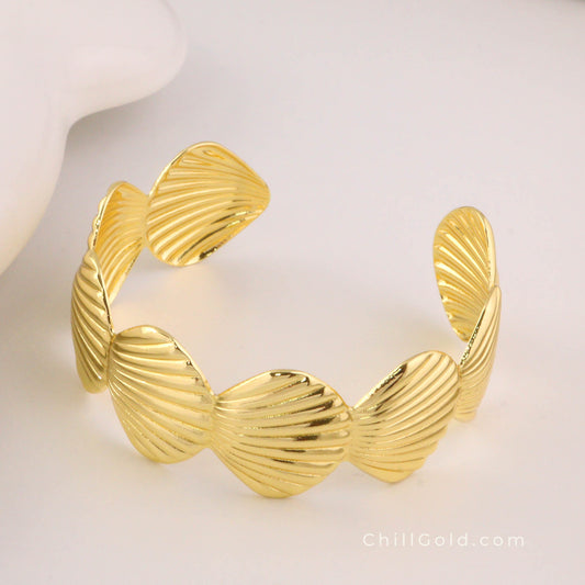 Real 14K Gold Plated Shell Shape Cuff Bangle