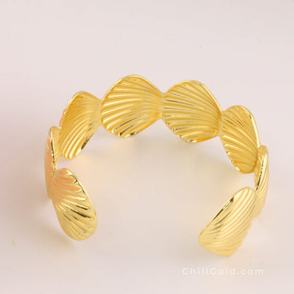 Real 14K Gold Plated Shell Shape Cuff Bangle