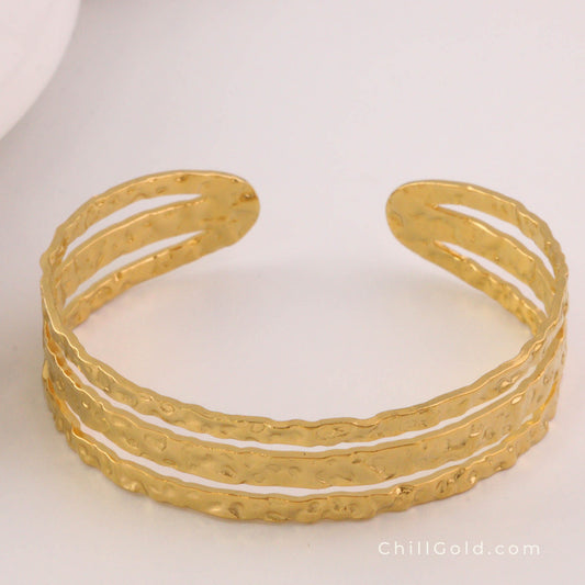 Gold-Plated Triple Line Cuff Bangle