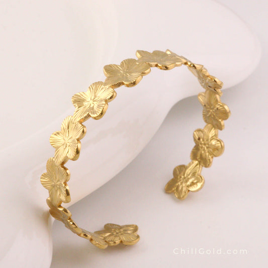 18K Gold Plated Flower Wrap Cuff Bangle