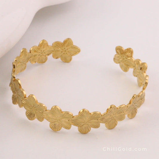 18K Gold Plated Flower Wrap Cuff Bangle