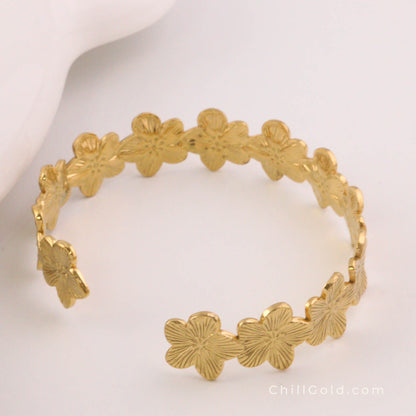 18K Gold Plated Flower Wrap Cuff Bangle