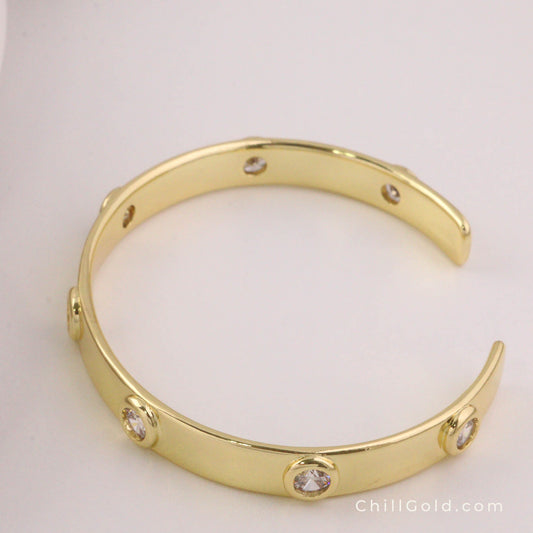 Clear Cubic Zirconia Flat Round Open Cuff Bangle