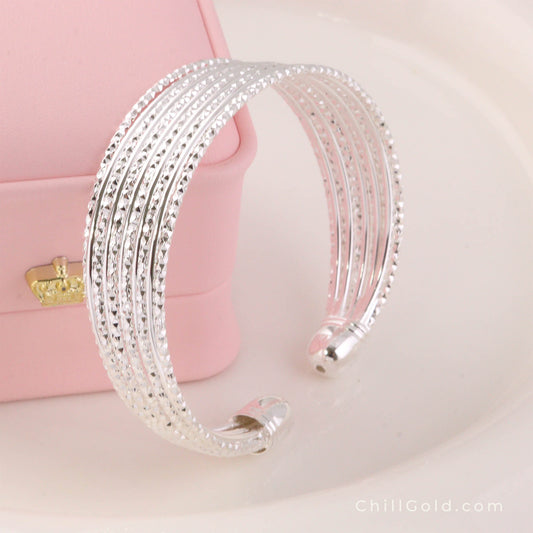 Classical Design Silver Brass Cuff Bangle