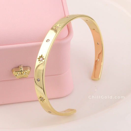Micro Pave Cubic Zirconia Star Cuff Bangle