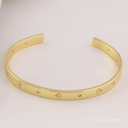 Micro Pave Cubic Zirconia Star Cuff Bangle