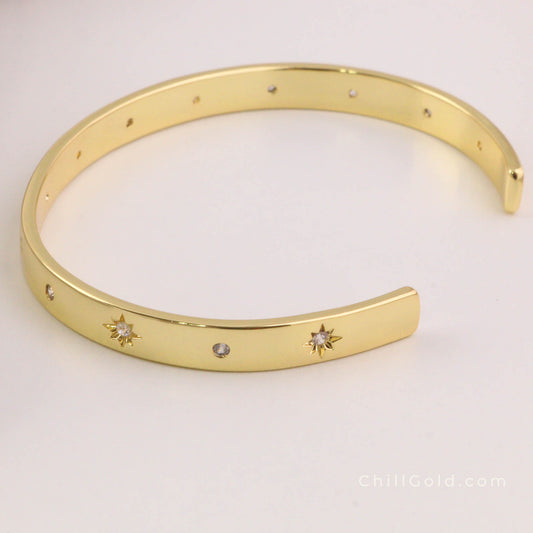 Micro Pave Cubic Zirconia Star Cuff Bangle