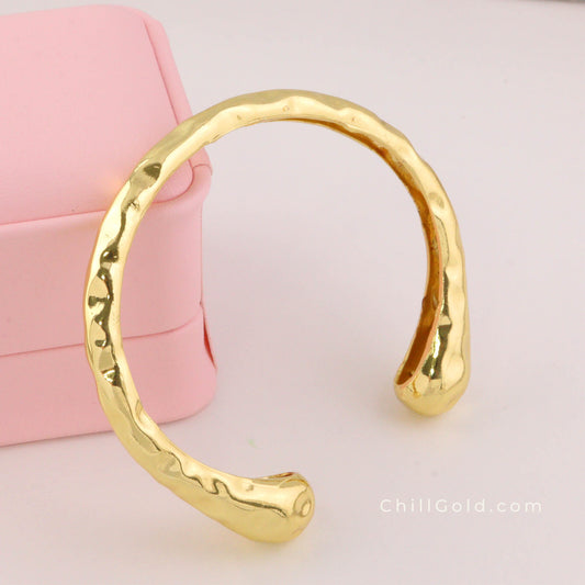 Rack Plated Brass Textured Open Cuff Bangle