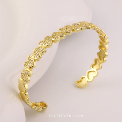 Sparkling Heart Cubic Zirconia Cuff Bangle