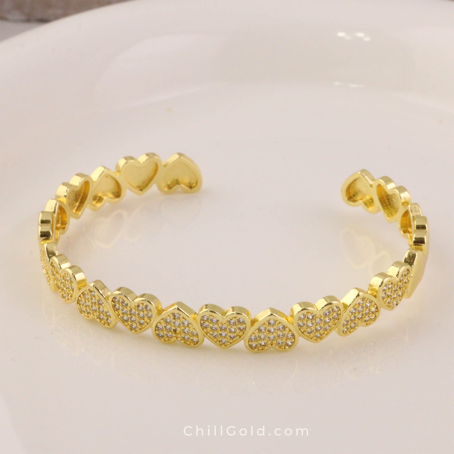 Sparkling Heart Cubic Zirconia Cuff Bangle