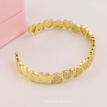 Sparkling Heart Cubic Zirconia Cuff Bangle