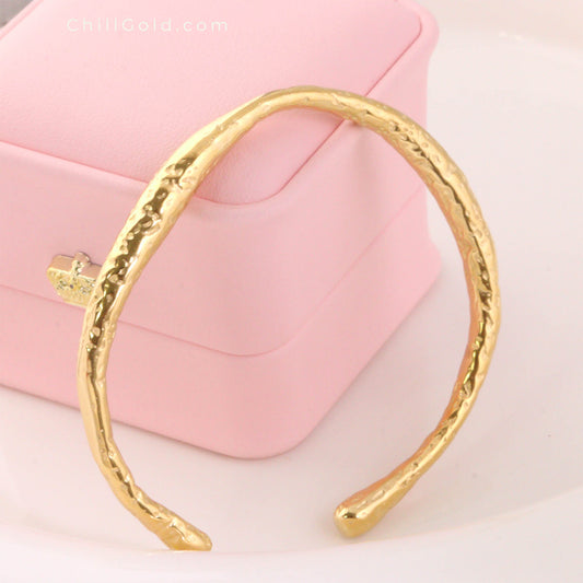 Hammered Wavy Open Cuff Bracelet