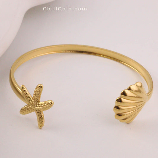 Starfish and Shell High-End Open Bangle