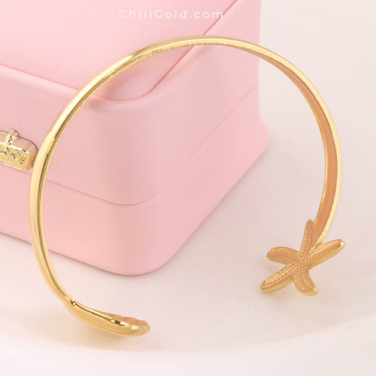 Starfish and Shell High-End Open Bangle