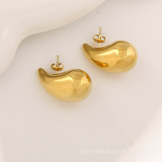 18K Gold Plated Polished Teardrop Drop Earrings