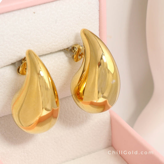 18K Gold Plated Polished Teardrop Drop Earrings