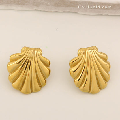 Gold Plated Polished Seashell Stud Earrings