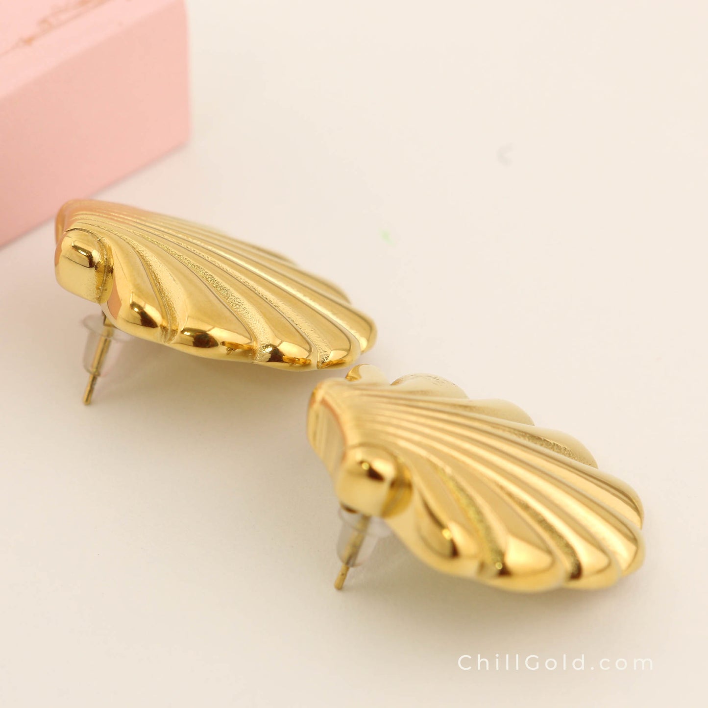 Gold Plated Polished Seashell Stud Earrings