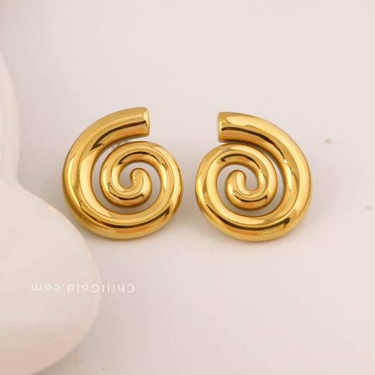 18K Gold Plated Spiral Swirl Stud Earrings