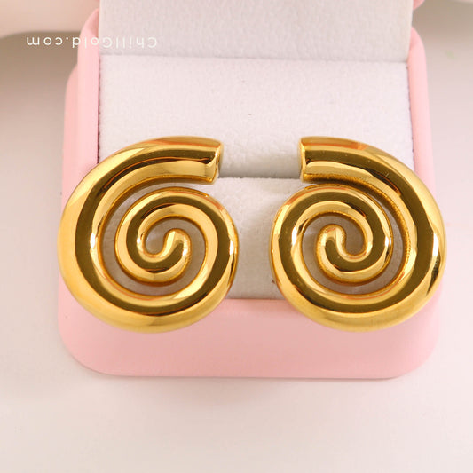 18K Gold Plated Spiral Swirl Stud Earrings