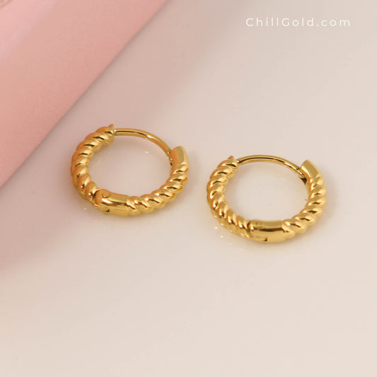 3 Pairs 18K Gold Plated Hoop Earring Set with Zirconia & Plain Designs