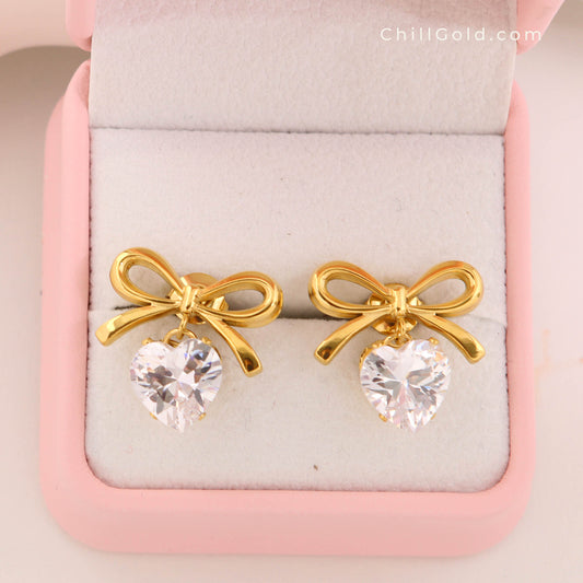 18K Gold Plated Zircon Bowknot Stud Earrings