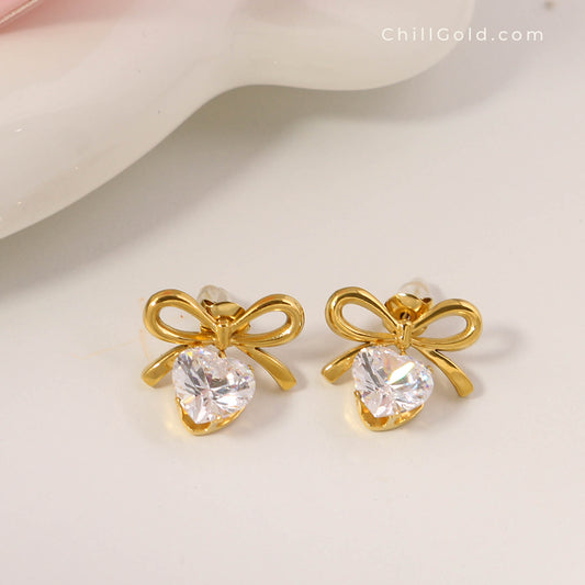 18K Gold Plated Zircon Bowknot Stud Earrings