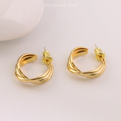Twisted Geometric Hoop Stud Earrings
