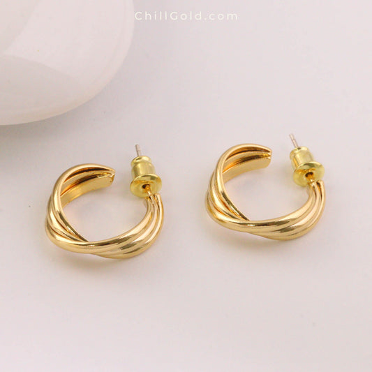Twisted Geometric Hoop Stud Earrings